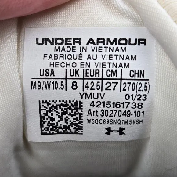 Under Armour SlipSpeed White Black Athletic Training Shoes Mens 9 3027049-101