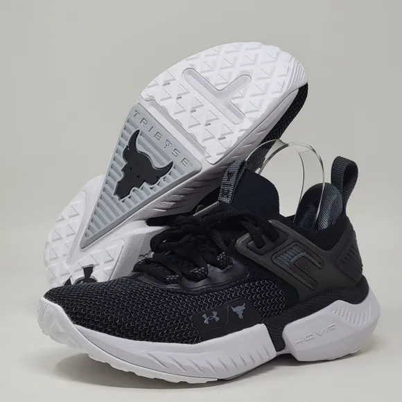 Under Armour UA Project Rock 5 Training Shoes US 4Y Black White 3025437-003 New