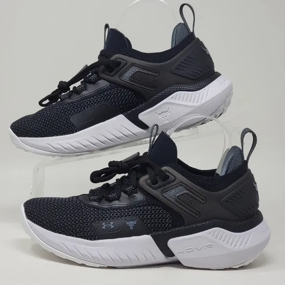 Under Armour UA Project Rock 5 Training Shoes US 4Y Black White 3025437-003 New