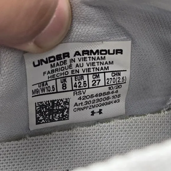 Under Armour UA Project Rock BSR Charged Triple White Training Shoes Mens 9