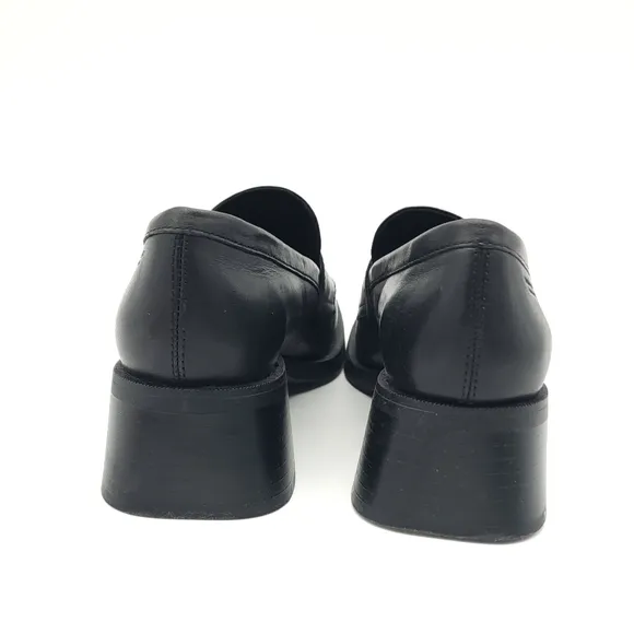 Vagabond Blanca Black Leather Block Heel Penny Loafer Square Toe Size 9 EU 39