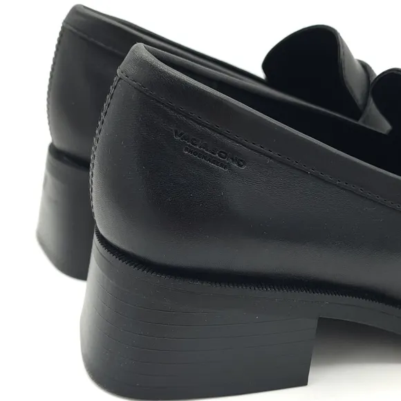 Vagabond Blanca Black Leather Block Heel Penny Loafer Square Toe Size 9 EU 39