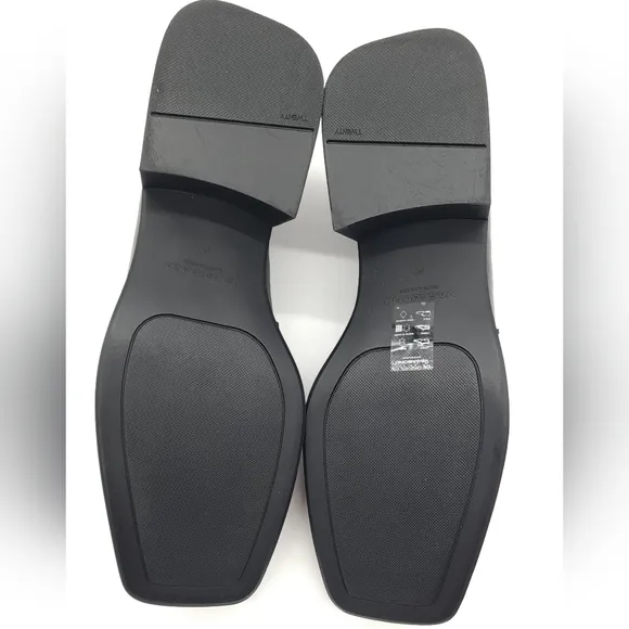Vagabond Blanca Black Leather Block Heel Penny Loafer Square Toe Size 9 EU 39