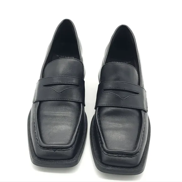 Vagabond Blanca Black Leather Block Heel Penny Loafer Square Toe Size 9 EU 39