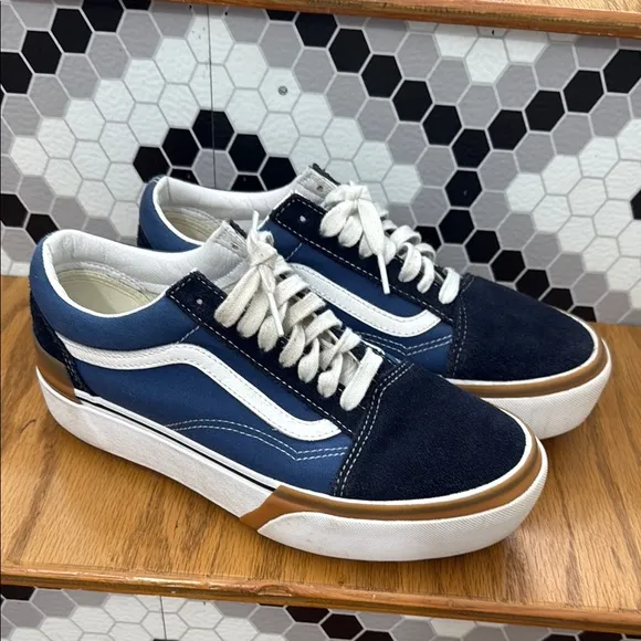 Vans Blue and White Old Skool Platform Sneakers