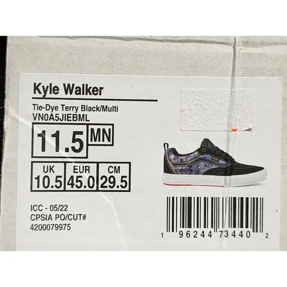 Vans Kyle Walker Pro TIE DYE Terry Men size 11.5 Skateboarding Rare Black