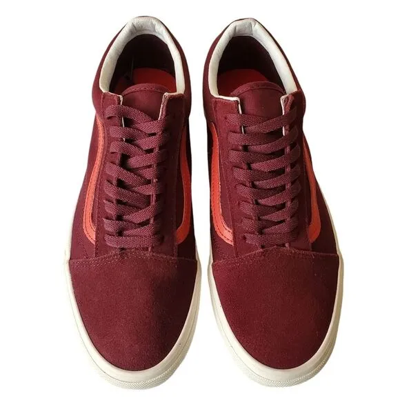 VANS Old Skool Burgundy and Orange Sneakers Skateboard Shoes Size 10