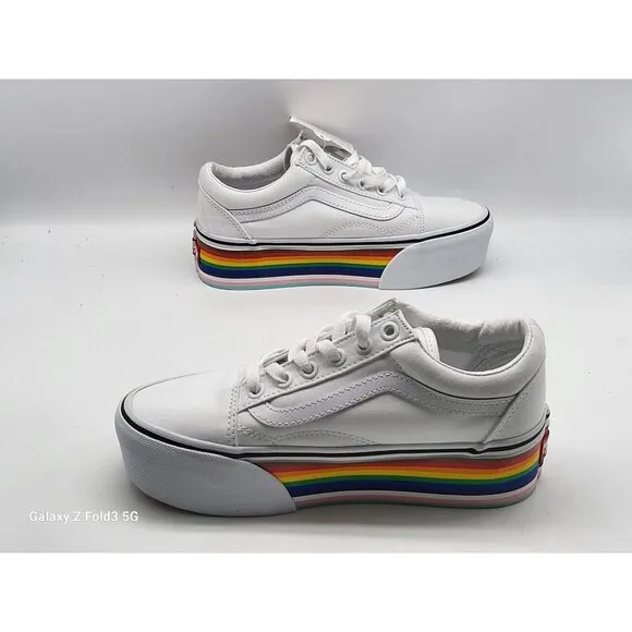 Vans  Old Skool Stackform Pride Rainbow White Womens Canvas Shoes Size 5