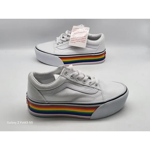 Vans  Old Skool Stackform Pride Rainbow White Womens Canvas Shoes Size 5