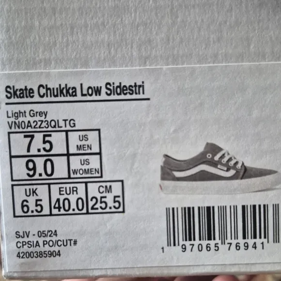 Vans Skate Chukka Low Sidestrip Light Grey Men Size 7.5 Women Size 9
