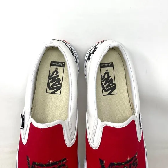 VANS Slip On Sneakers White Red Canvas Shoes Men Skate Low Top Custom Alsu01245