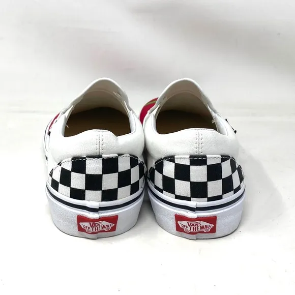 VANS Slip On Sneakers White Red Canvas Shoes Men Skate Low Top Custom Alsu01245