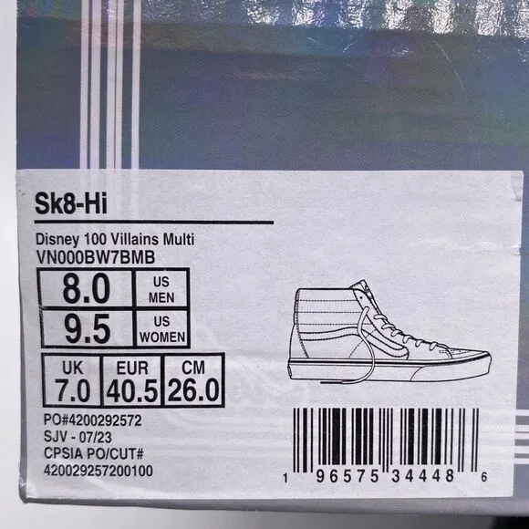 Vans x Disney Sk8-Hi Disney 100 'Villains' Women's Shoes Sneakers   |  Size: 9.5