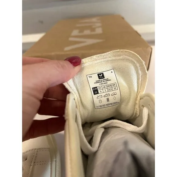 Veja Campo Chrome Free Leather Sneakers Shoes White Sun Peach Womens Size 4 35