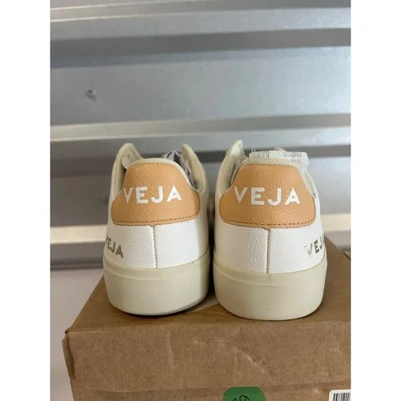 Veja Campo Chrome Free Leather Sneakers Shoes White Sun Peach Womens Size 4 35