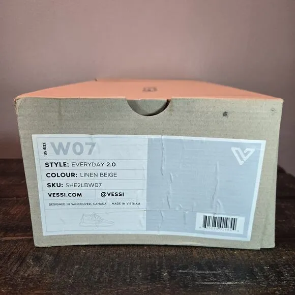Vessi Everyday 2.0 Womens Size 7 Lace Up Waterproof Shoes Sneakers Linen Beige