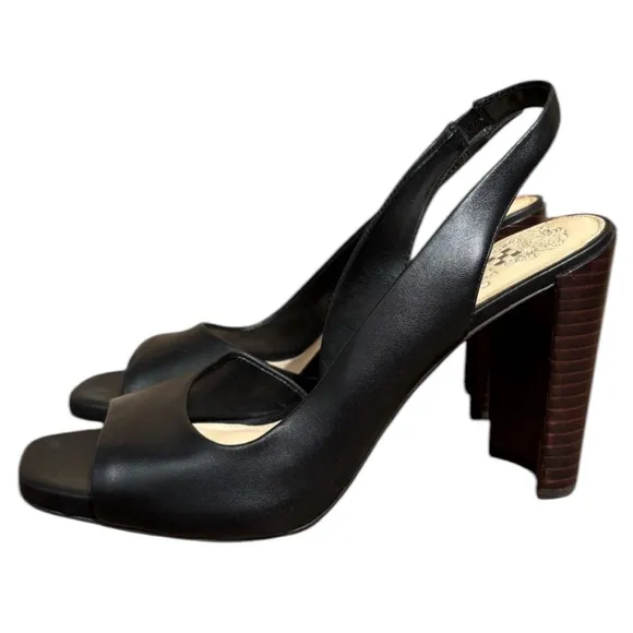 Vince Camuto Office Siren Sling Back Heels Shoes Phendry Sz 11 Black Leather NEW