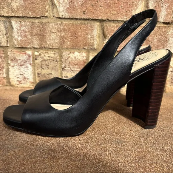 Vince Camuto Office Siren Sling Back Heels Shoes Phendry Sz 11 Black Leather NEW