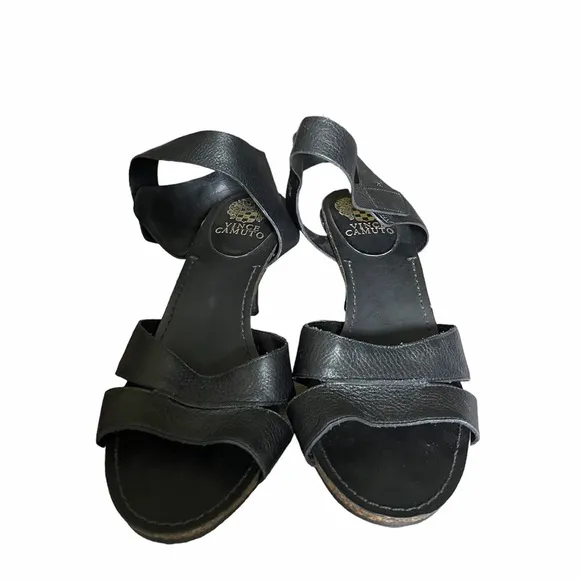 Vince Camuto VC-Ottila Women's Leather Sandal Open Toe Shoes Black Size 10 M