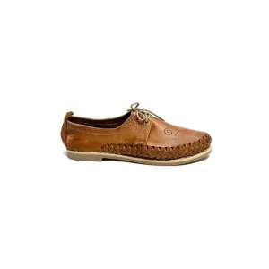 Vintage 1970s brown leather woven lace up casual deck shoes