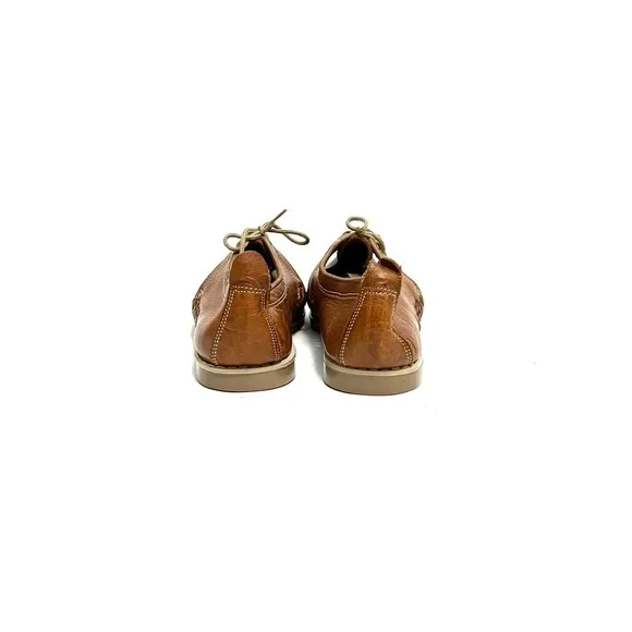 Vintage 1970s brown leather woven lace up casual deck shoes
