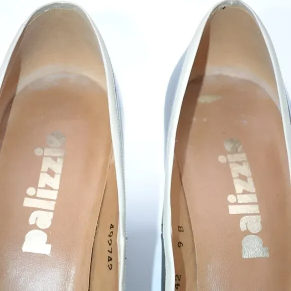 Vintage 60s Palizzio Spanish Patent Leather Black Ivory Bow Court Pumps Heels 9
