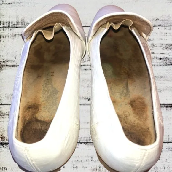 Vintage 80's Mens Dress Loafer White Leather Snake Print Queen French 10.5