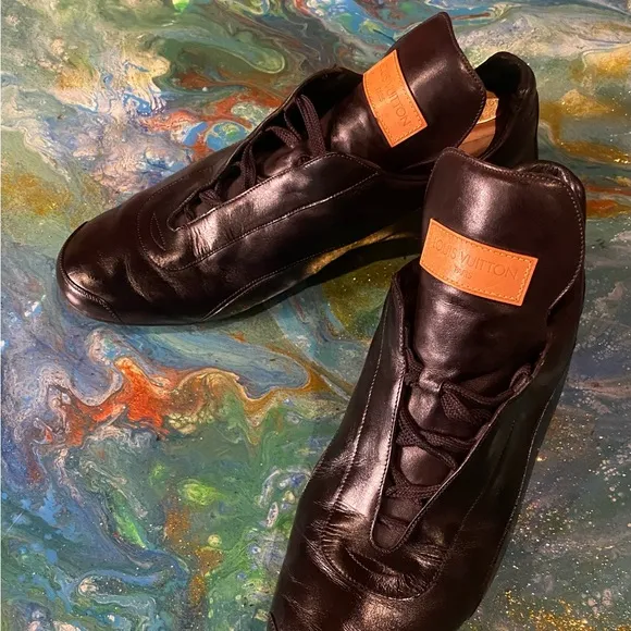 Vintage 90s Louis Vuitton Brown leather lace up trainers Men's Shoes size 9.5