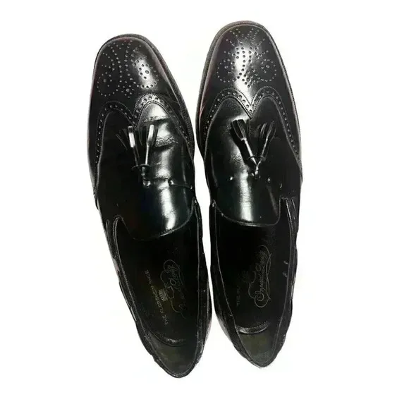 Vintage Florsheim Mens Oxford 9 The Royal Imperial Black Wing Tip Dress Shoes