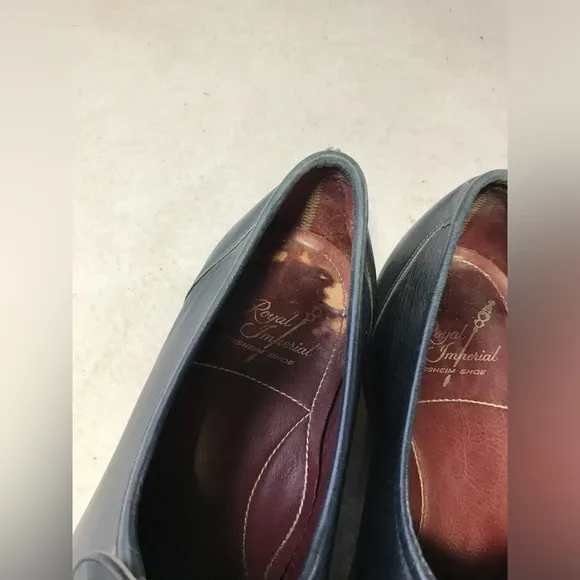 Vintage Florsheim royal imperial 7.5E blue leather slip on loafers shoes mad men