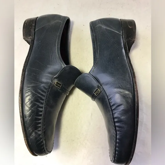 Vintage Florsheim royal imperial 7.5E blue leather slip on loafers shoes mad men