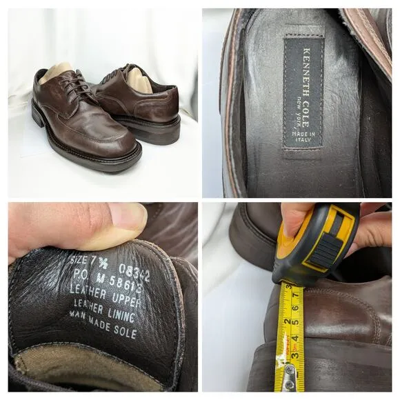 Vintage Kenneth Cole Oxford Shoes Mens Sz 7.5 Brown Leather Chunky Y2K Italy