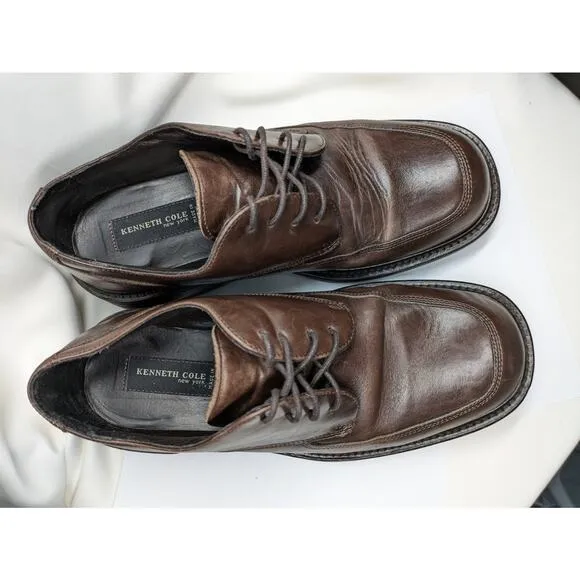 Vintage Kenneth Cole Oxford Shoes Mens Sz 7.5 Brown Leather Chunky Y2K Italy