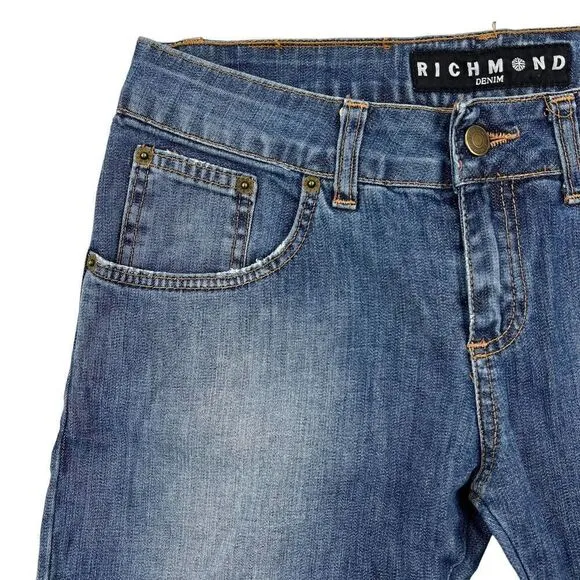 VINTAGE Richmond Women Flare Jeans Blue Washed Denim Pants US 28 Made in Italy