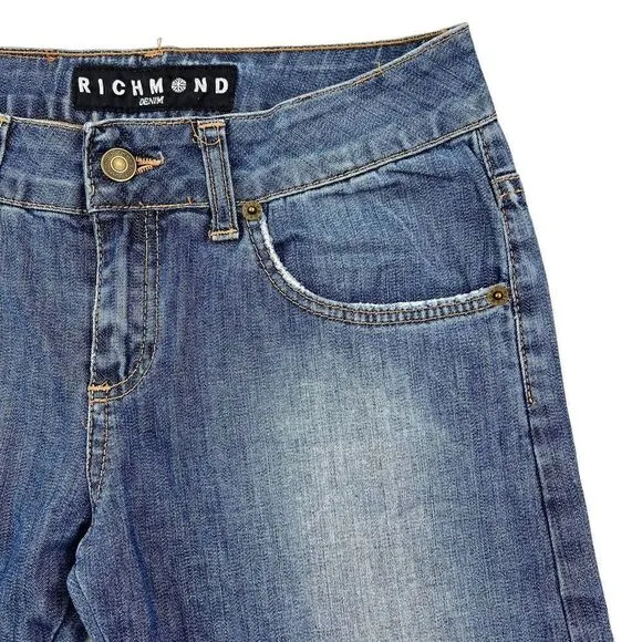 VINTAGE Richmond Women Flare Jeans Blue Washed Denim Pants US 28 Made in Italy