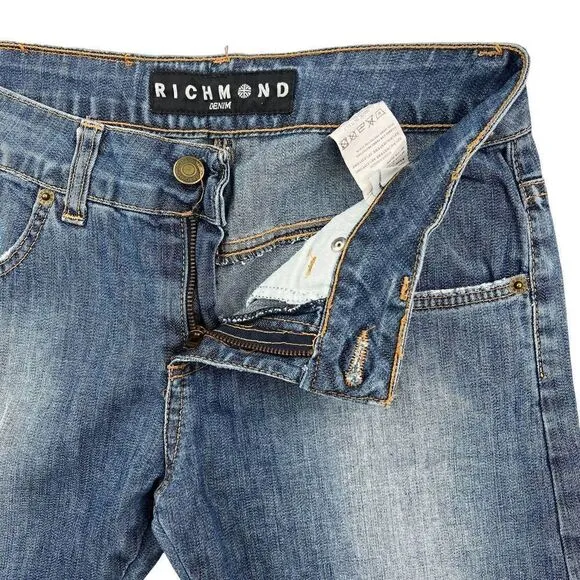 VINTAGE Richmond Women Flare Jeans Blue Washed Denim Pants US 28 Made in Italy