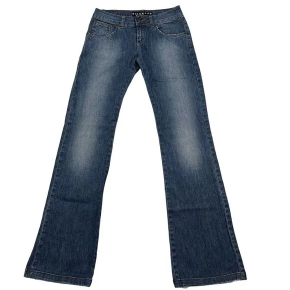 VINTAGE Richmond Women Flare Jeans Blue Washed Denim Pants US 28 Made in Italy