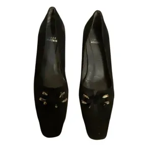 🔴Vintage Stuart Weitzman Velvet Black Closed Toe Perforated Shoes Size 6 1/2