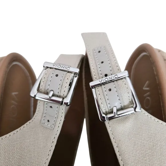 Vionic 9.5 Coralina Oatmeal Slingback Espadrille Supportive Raffia Wedge Shoes