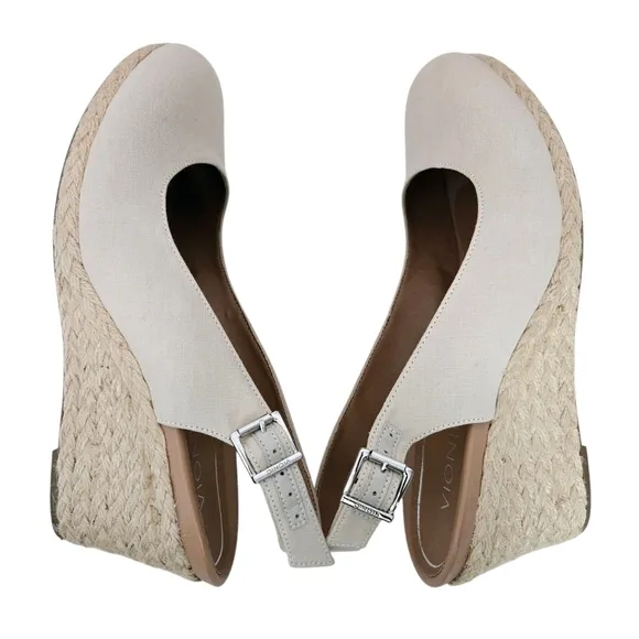 Vionic 9.5 Coralina Oatmeal Slingback Espadrille Supportive Raffia Wedge Shoes