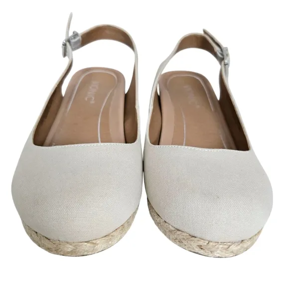 Vionic 9.5 Coralina Oatmeal Slingback Espadrille Supportive Raffia Wedge Shoes