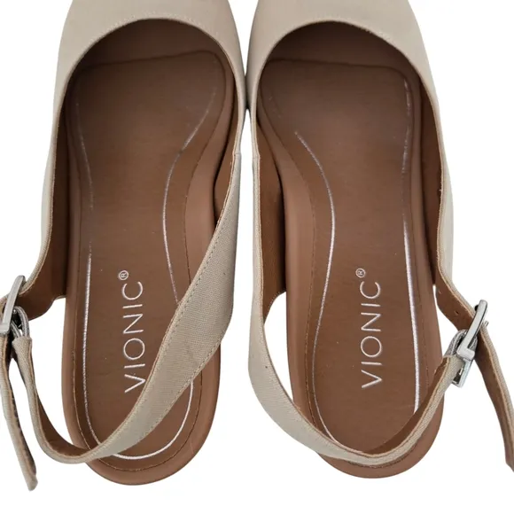 Vionic 9.5 Coralina Oatmeal Slingback Espadrille Supportive Raffia Wedge Shoes