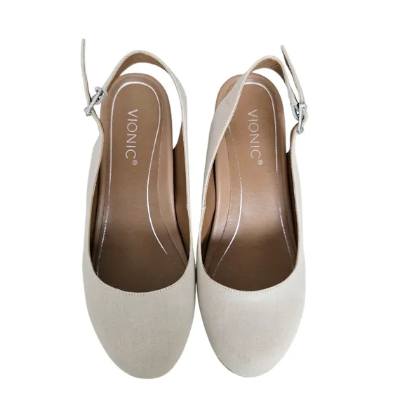Vionic 9.5 Coralina Oatmeal Slingback Espadrille Supportive Raffia Wedge Shoes
