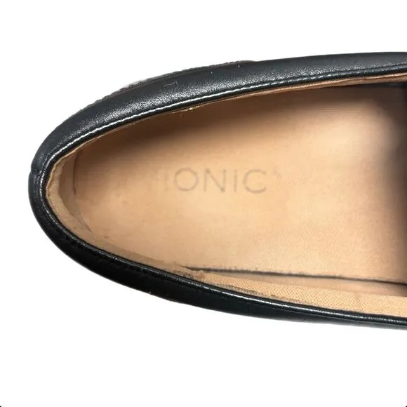 Vionic Women’s Dinora Boa Black Leather Platform Loafers Size 9