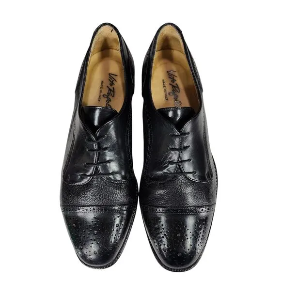 Vito Rufolo Dress Shoes sz 9.5 M Men Oxford Derby Cap Toe Black Leather Italy