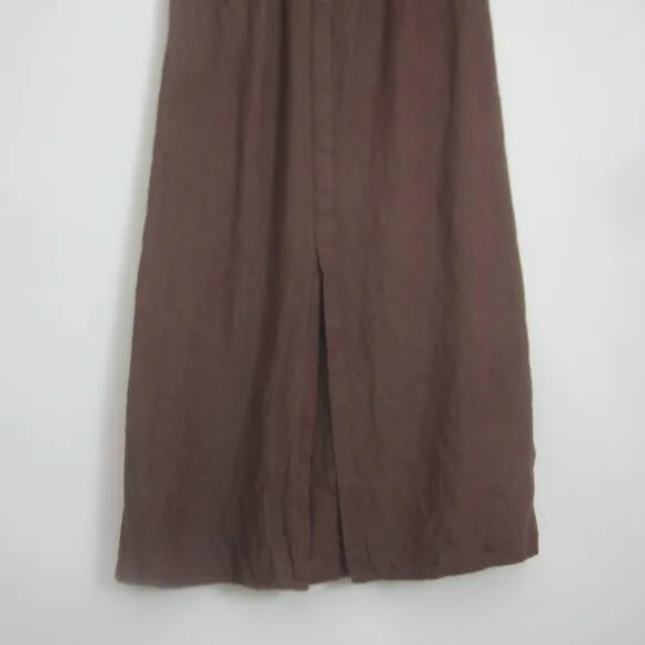 Vtg Flax Jeanne Engelhart Womens L Heather Brown Purple 100% Linen Maxi Skirt