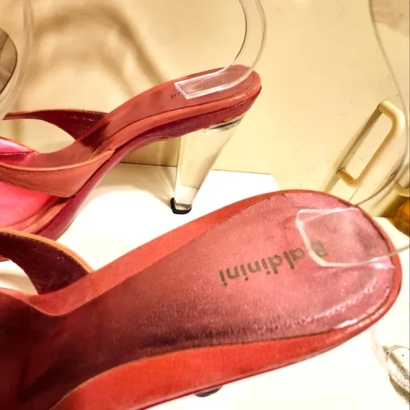 Vtg. Mint Baldinini Pink Leather/PVC Flower Lucite Heel Sandals Sz.6.5 Ret$475