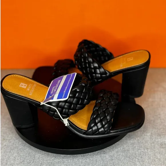 White Mountain BY FAR HEELED SANDAL Black Braided Mule Size 6.5