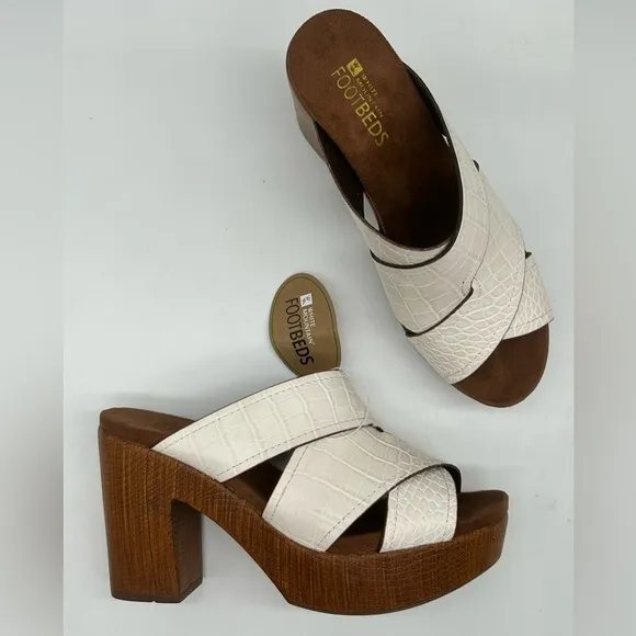 WHITE MOUNTAIN women’s Alive Platform wooden block Slide Sandal in white 7.5