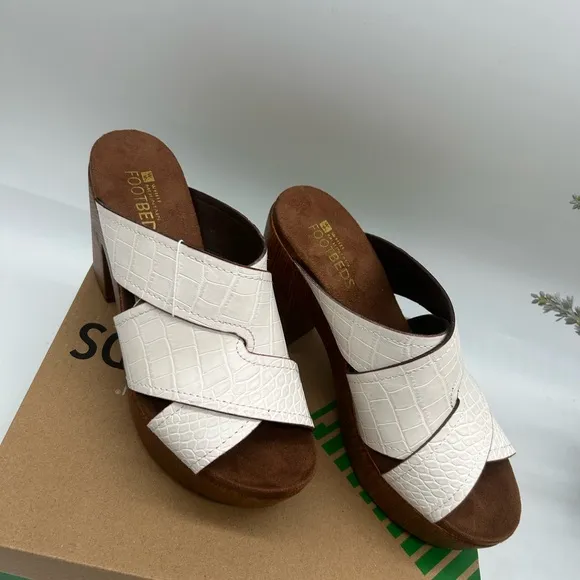 WHITE MOUNTAIN women’s Alive Platform wooden block Slide Sandal in white 7.5